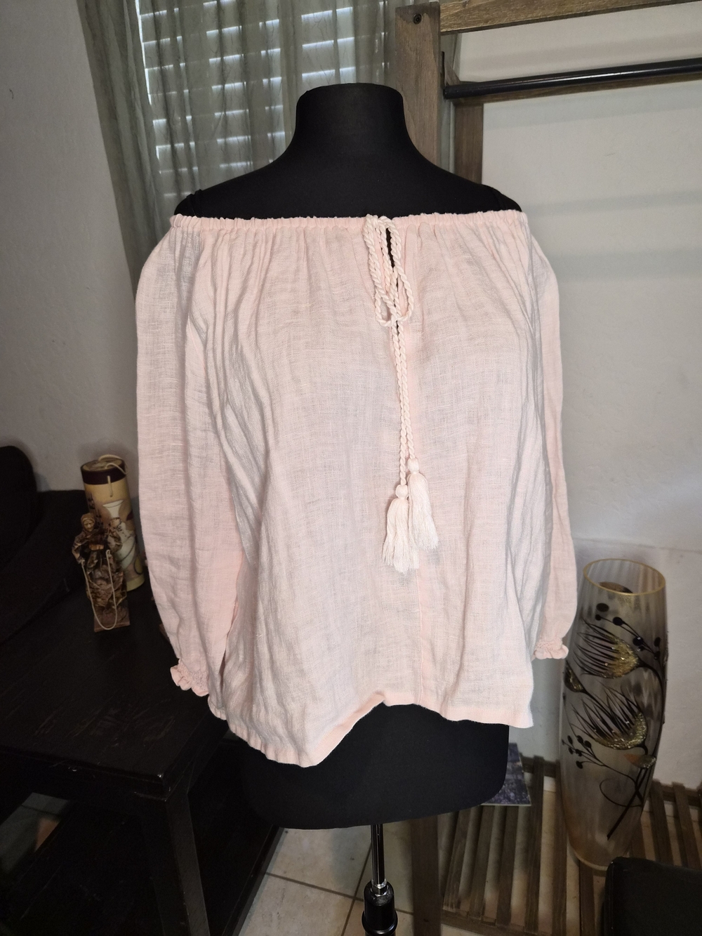 Holiday Brand Off-Shoulder Peach Peasant Blouse #0077